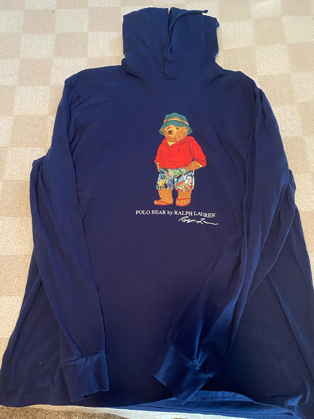 Ralph Lauren Navy Polo Bear Long Sleeve Hoodie Tee